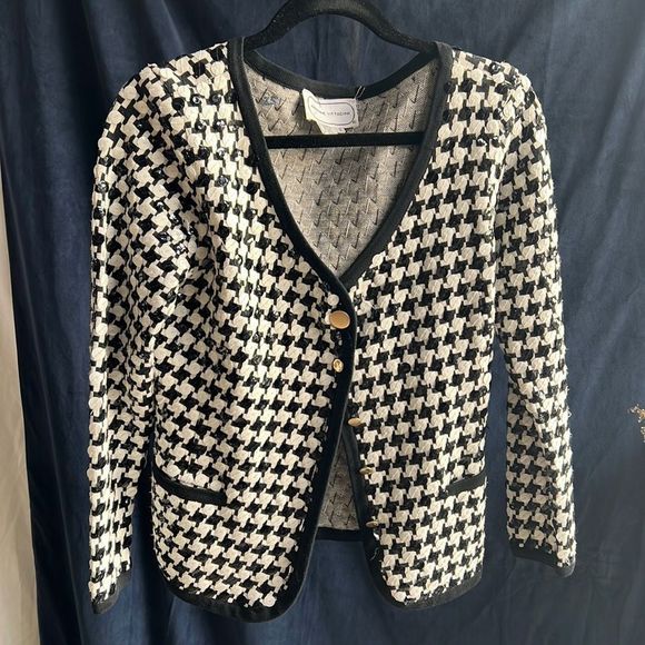 Adrienne Vittadini Black White Sequin Cardigan, Size Small Rare Brand Find - Picture 1 of 4